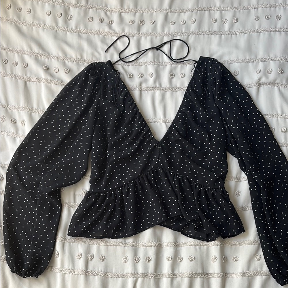 H&M Black Wrap Peplum Long Sleeve Blouse